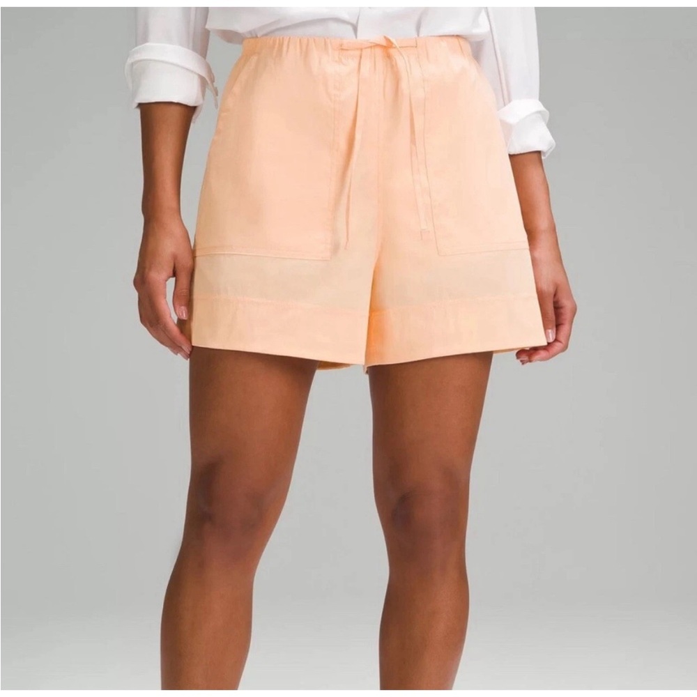 NWT lululemon cotton-blend poplin high-rise short 4” peach bellini Large